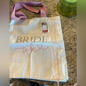 NWT Bride to be tote bag, cream with pink canvas strap handles